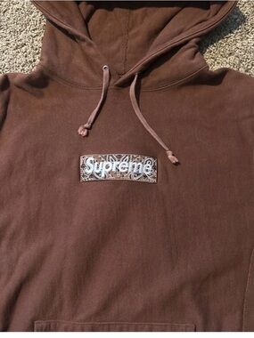 Supreme Brown Crewneck Hoodie with Paisley Box Logo